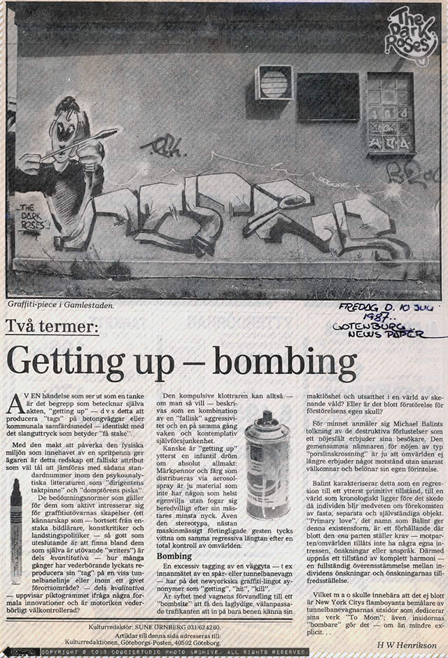Article: Roses by DoggieDoe - Sweden, Göteborg-Posten Friday 10. July 1987